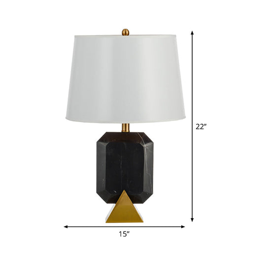 Modern Tapered Stone Table Lamp With Fabric Shade - Black Finish Ideal For Living Room