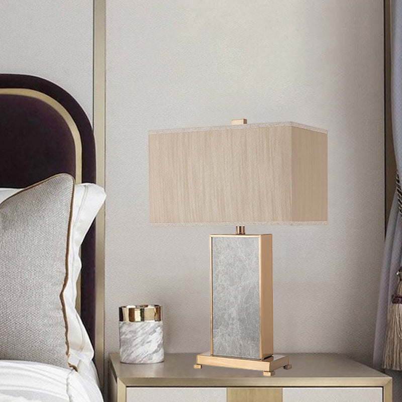 Post-Modern Grey Fabric Nightstand Lamp For Living Room - Rectangular Stone Table Lighting