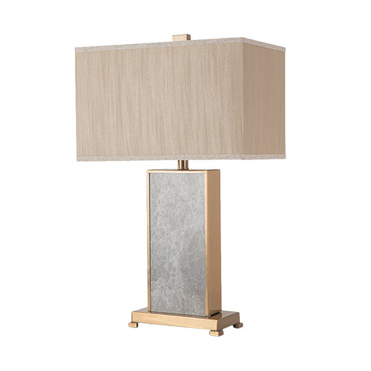 Post-Modern Grey Fabric Nightstand Lamp For Living Room - Rectangular Stone Table Lighting