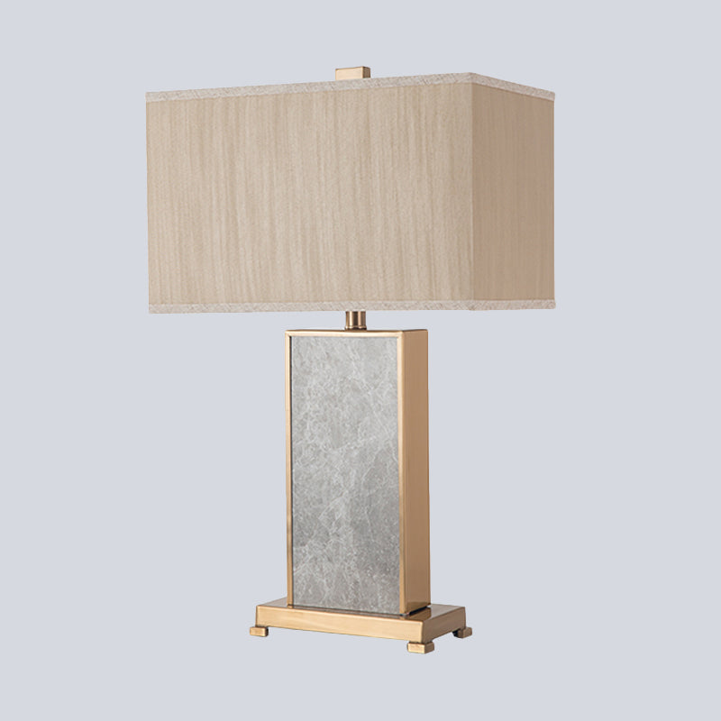 Post-Modern Grey Fabric Nightstand Lamp For Living Room - Rectangular Stone Table Lighting