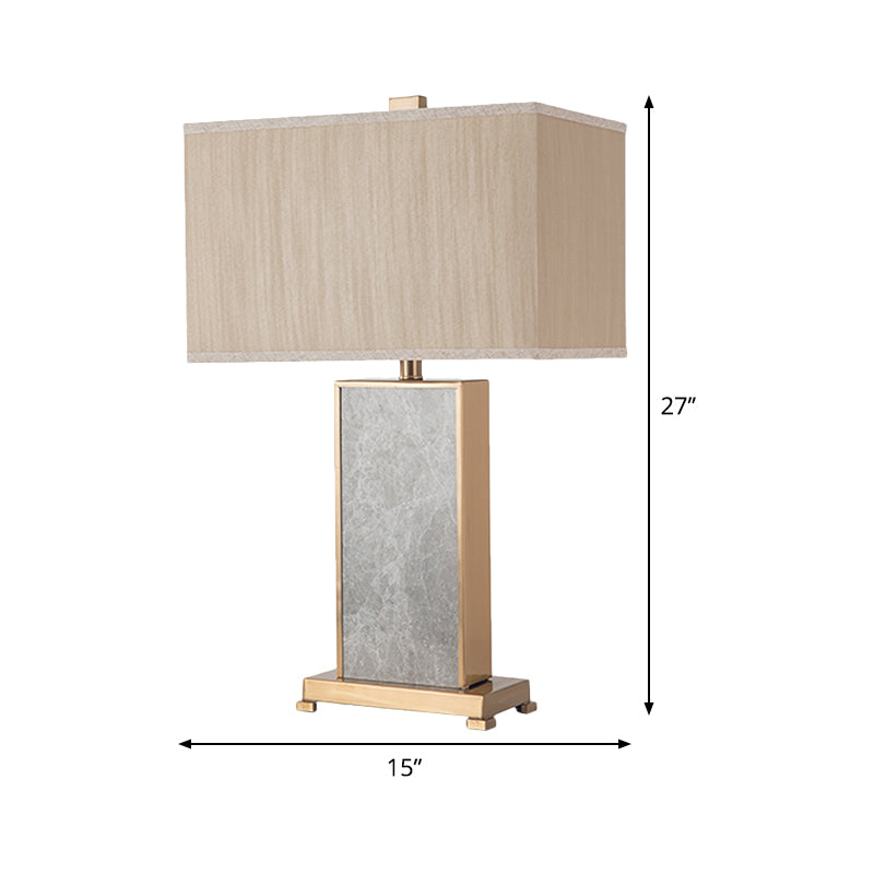 Post-Modern Grey Fabric Nightstand Lamp For Living Room - Rectangular Stone Table Lighting