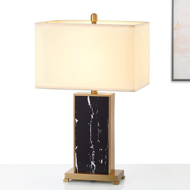 Living Room Table Lamp - Luxury Black Fabric Nightstand Light With Stone Base