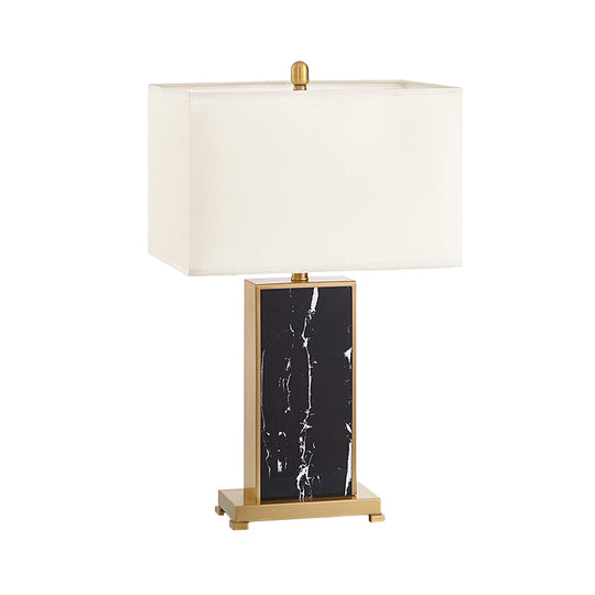 Living Room Table Lamp - Luxury Black Fabric Nightstand Light With Stone Base