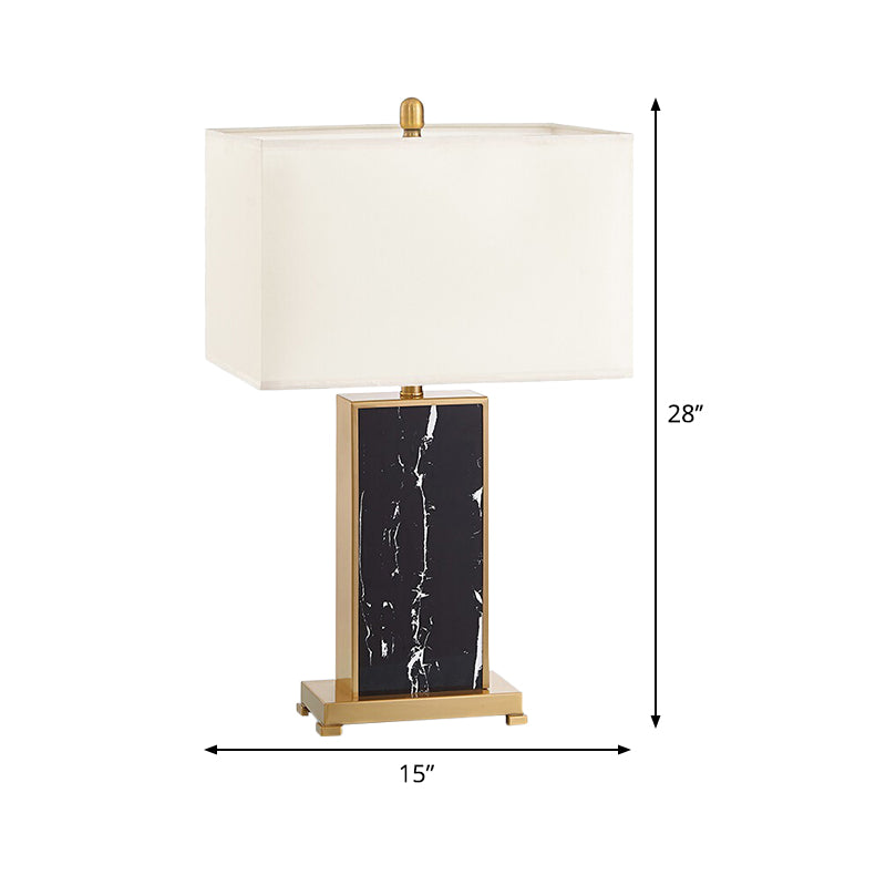 Living Room Table Lamp - Luxury Black Fabric Nightstand Light With Stone Base