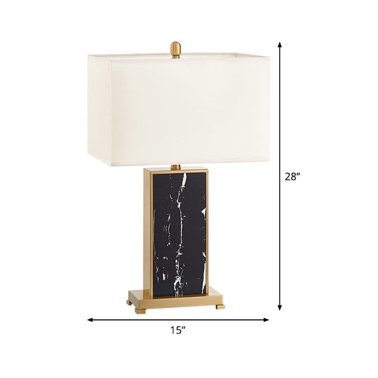 Living Room Table Lamp - Luxury Black Fabric Nightstand Light With Stone Base