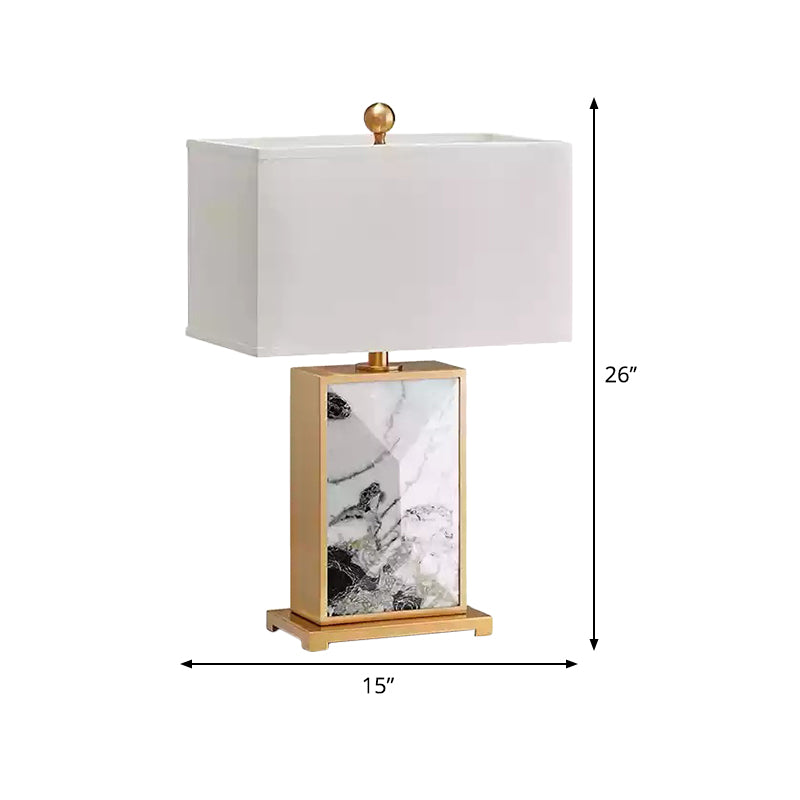 Nordic White Marble Nightstand Lamp With Rectangular Design And Fabric Shade - 1 Bulb Lighting