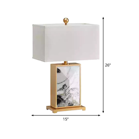 Nordic White Marble Nightstand Lamp With Rectangular Design And Fabric Shade - 1 Bulb Lighting