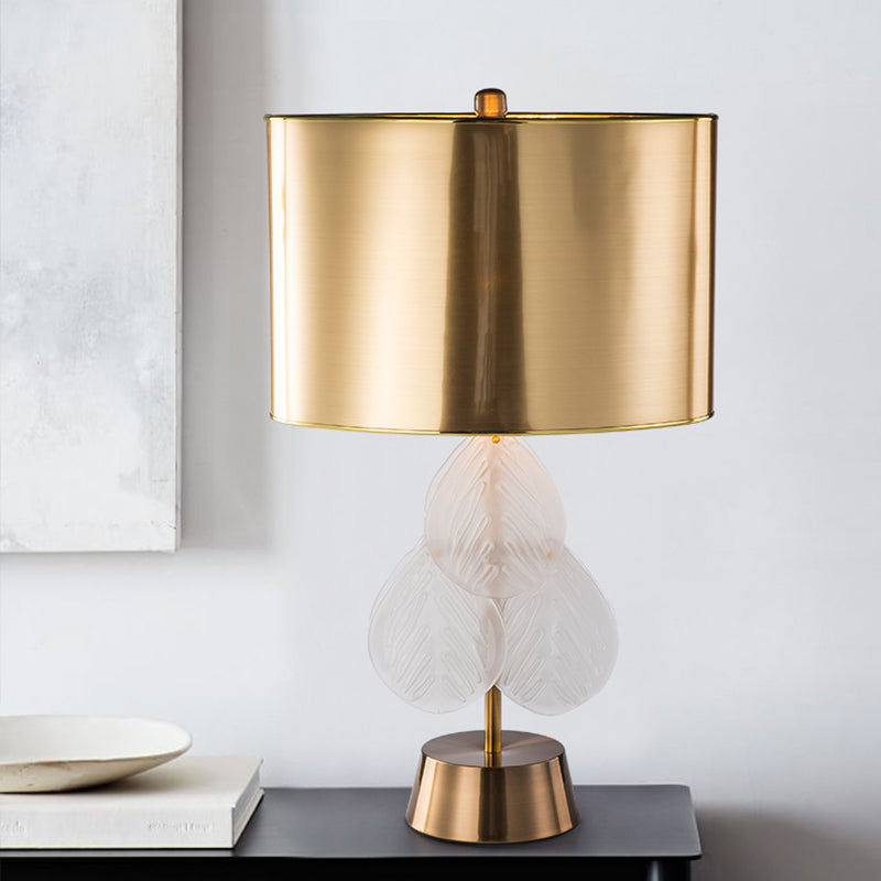 Gold Metal Drum Nightstand Lamp - Luxury Bedroom Lighting With 1 Bulb