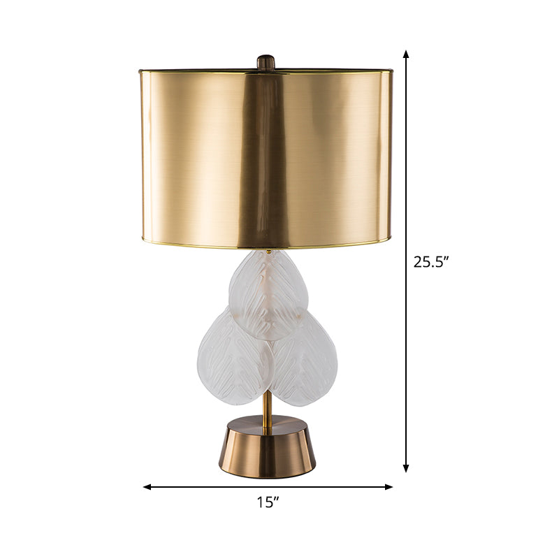 Gold Metal Drum Nightstand Lamp - Luxury Bedroom Lighting With 1 Bulb