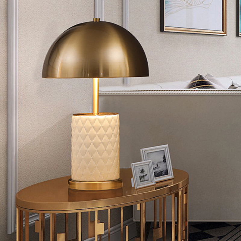 Brass Nightstand Lamp - Modern Metal Bowl Table Light For Bedroom