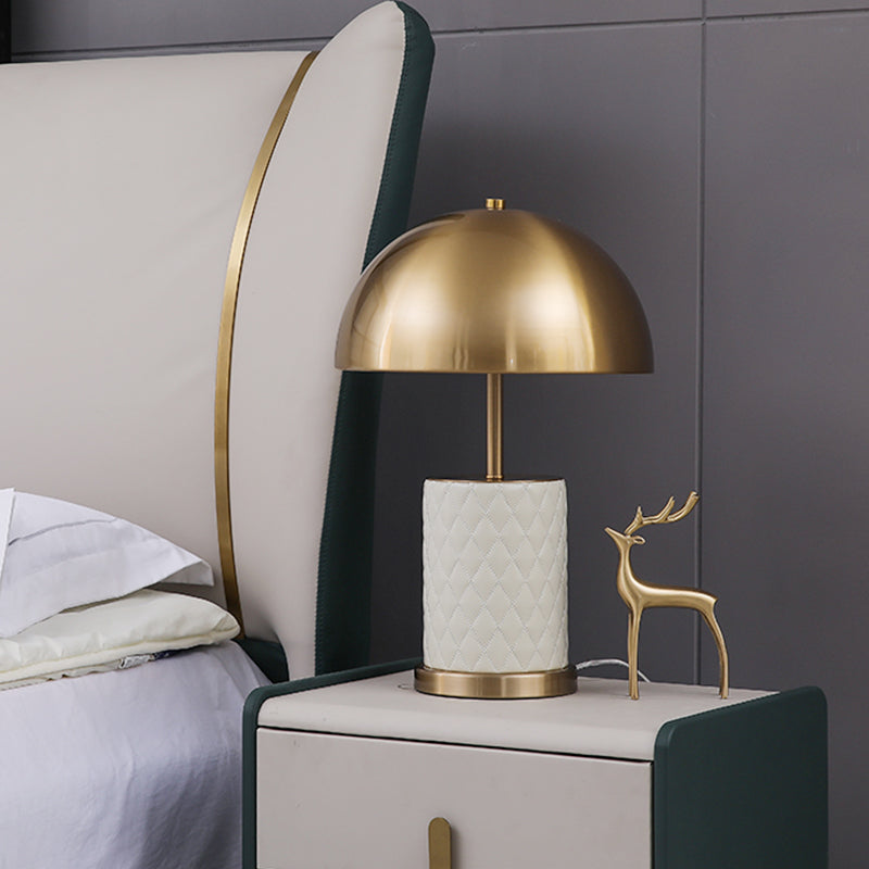 Brass Nightstand Lamp - Modern Metal Bowl Table Light For Bedroom