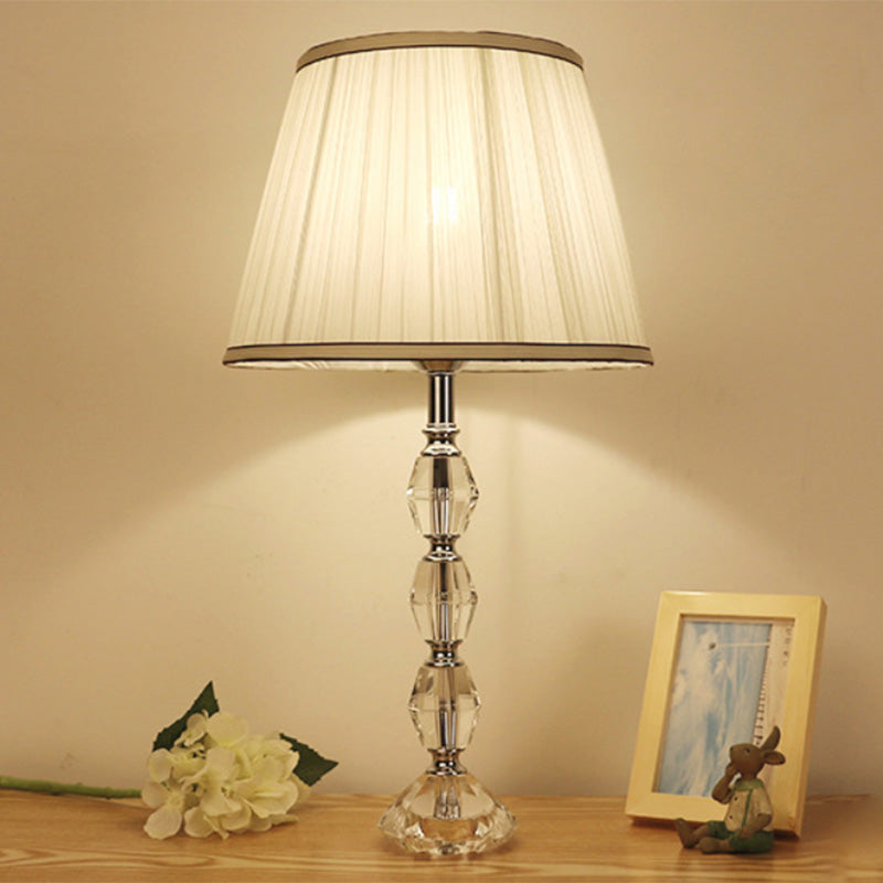 Modern Crystal Nightstand Light For Living Room - White Barrel Table Lamp