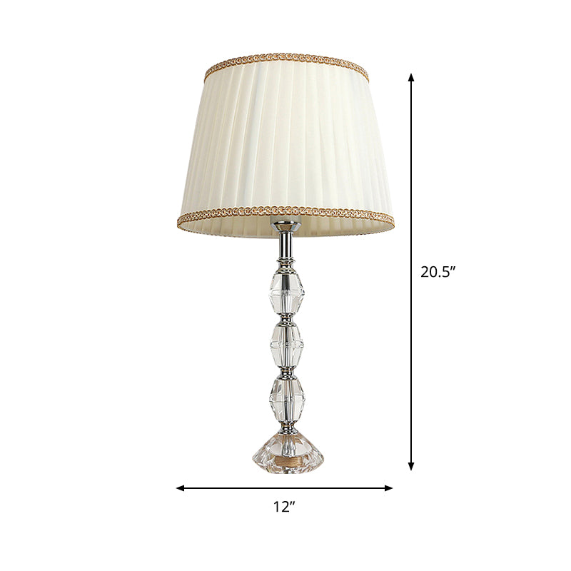 Modern Crystal Nightstand Light For Living Room - White Barrel Table Lamp