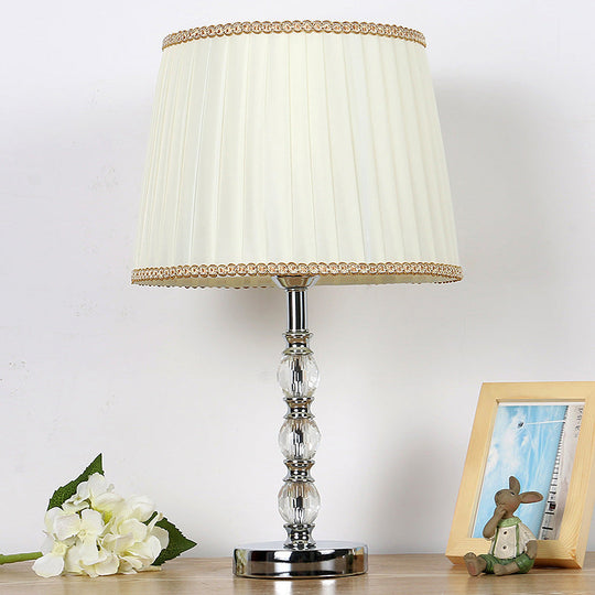 Modern Crystal Barrel Nightstand Lamp 1 Bulb Beige Table Light For Bedroom