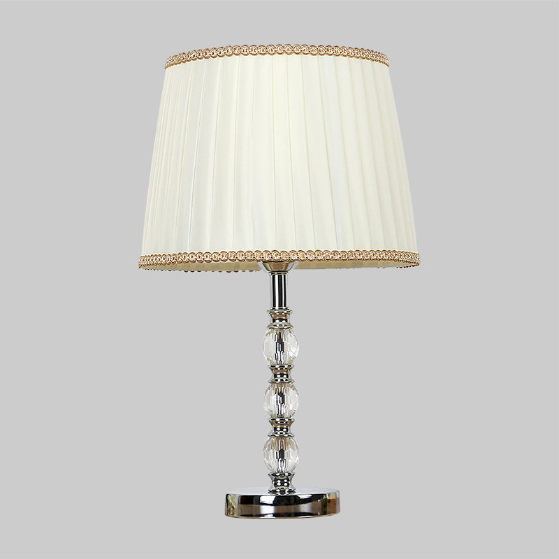 Modern Crystal Barrel Nightstand Lamp 1 Bulb Beige Table Light For Bedroom