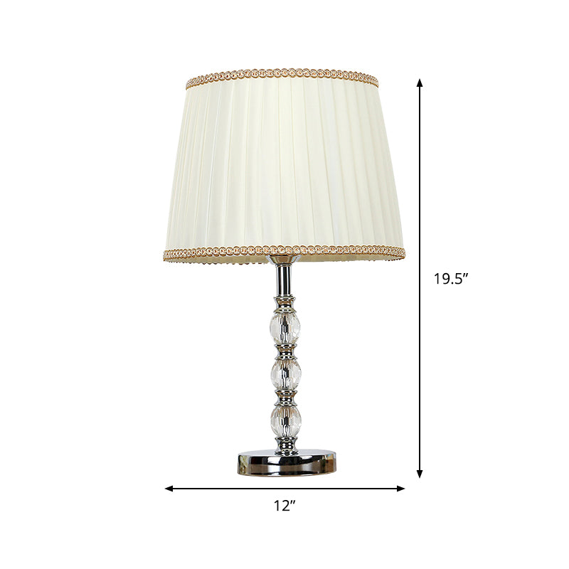 Modern Crystal Barrel Nightstand Lamp 1 Bulb Beige Table Light For Bedroom