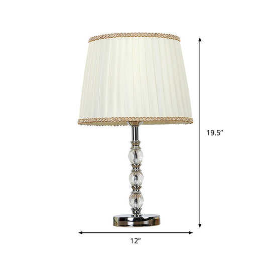 Modern Crystal Barrel Nightstand Lamp 1 Bulb Beige Table Light For Bedroom