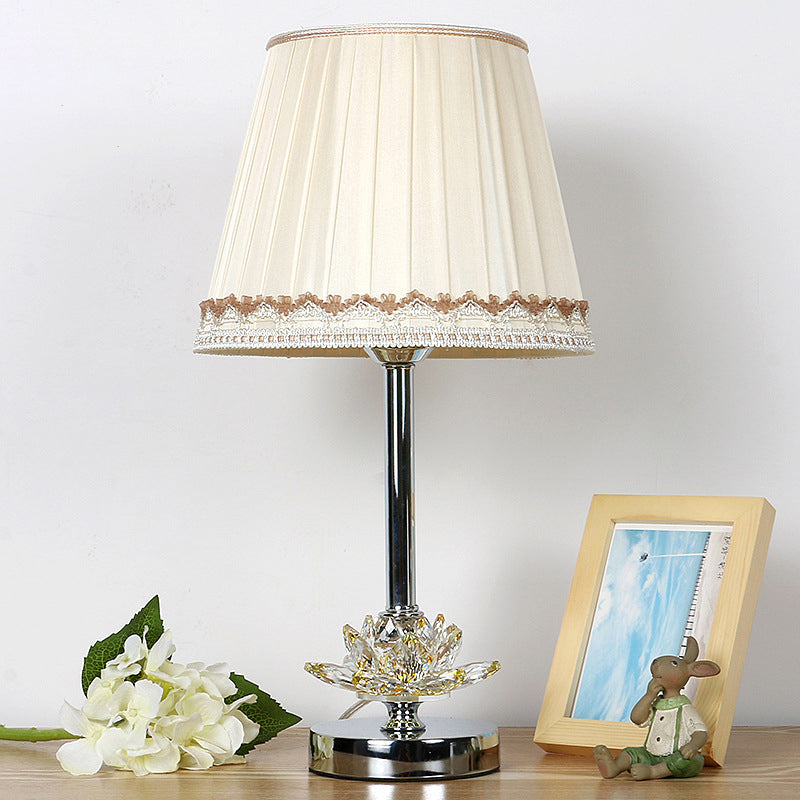 Stylish Lotus Crystal Nightstand Lamp - Modern White Conical Lighting