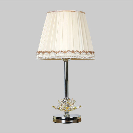 Stylish Lotus Crystal Nightstand Lamp - Modern White Conical Lighting