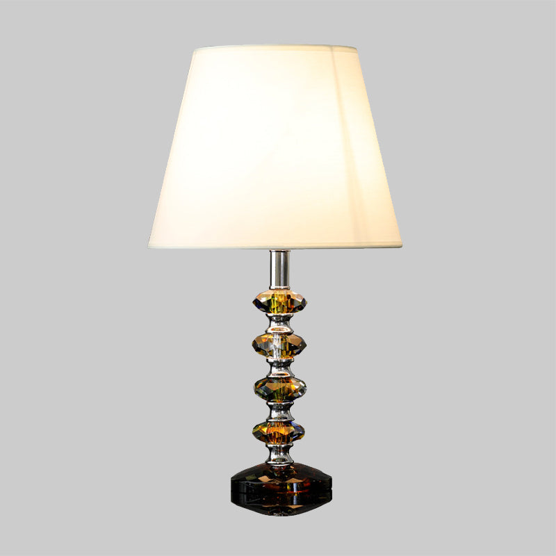 Modern Crystal Table Lamp With Tapered Fabric Shade - Perfect For Bedroom Nightstands