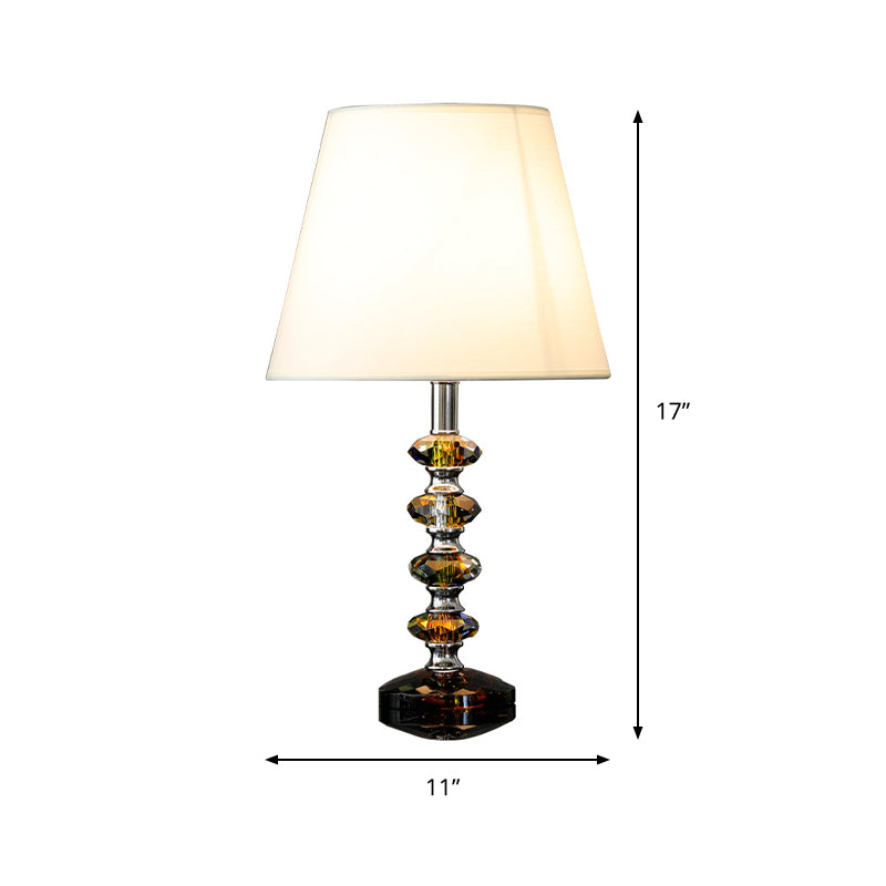 Modern Crystal Table Lamp With Tapered Fabric Shade - Perfect For Bedroom Nightstands