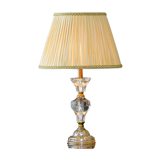 Contemporary Tapered Crystal Table Lamp With 1 Head In Beige For Living Room Lighting