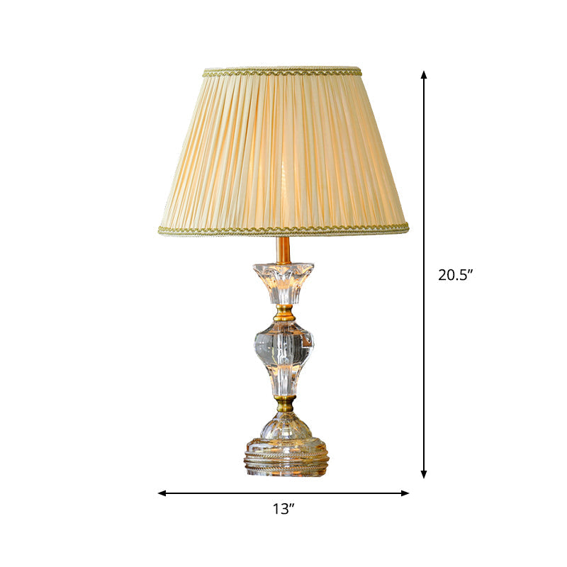 Contemporary Tapered Crystal Table Lamp With 1 Head In Beige For Living Room Lighting