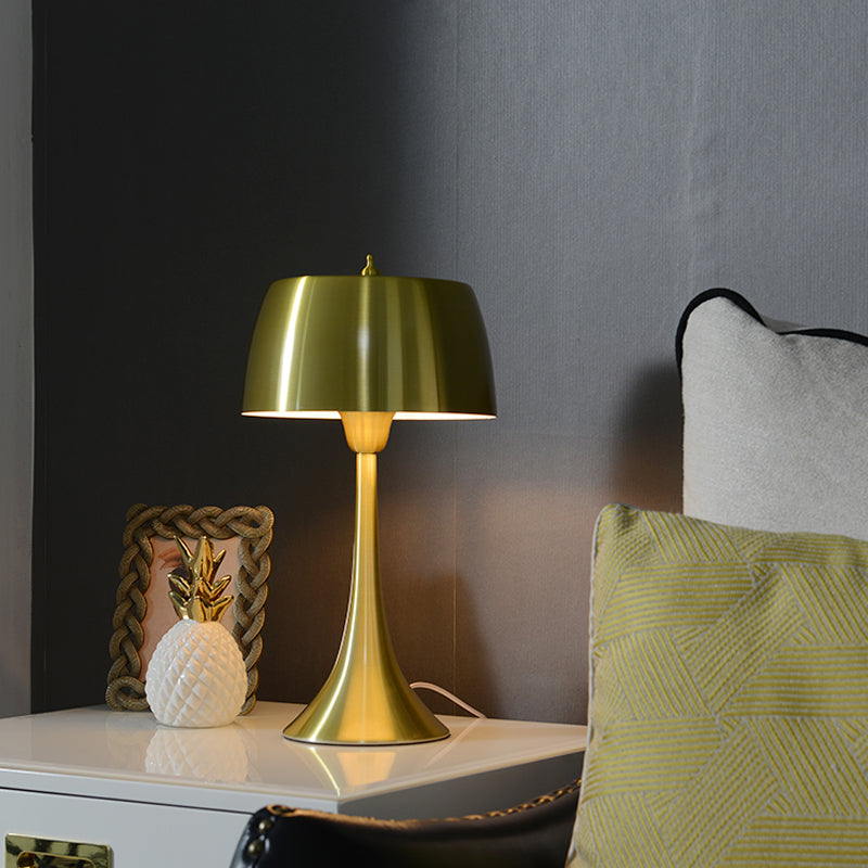 Post-Modern Gold Metal Drum Nightstand Light For Bedroom