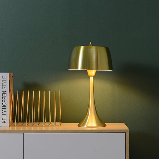 Post-Modern Gold Metal Drum Nightstand Light For Bedroom