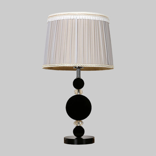 Black Minimalist Bedroom Table Light With Pleated Lampshade Beveled Crystal And 1-Bulb Night