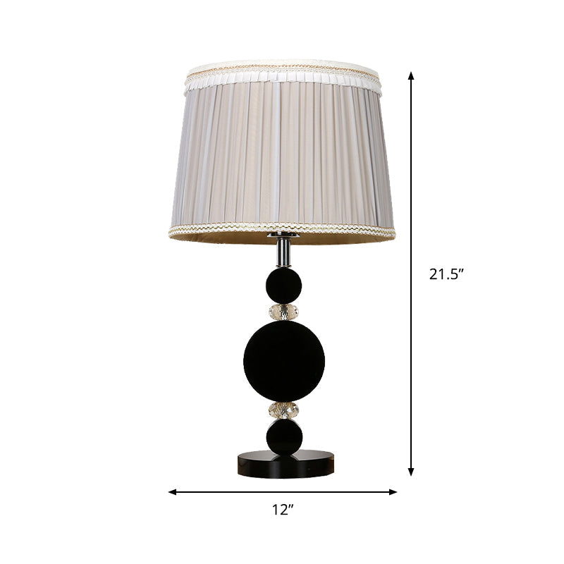 Black Minimalist Bedroom Table Light With Pleated Lampshade Beveled Crystal And 1-Bulb Night