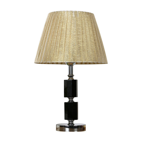 Simplicity Crystal Pleated Shade Table Lamp - 1-Light Night Lighting In Beige For Bedroom