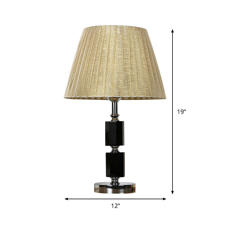 Simplicity Crystal Pleated Shade Table Lamp - 1-Light Night Lighting In Beige For Bedroom