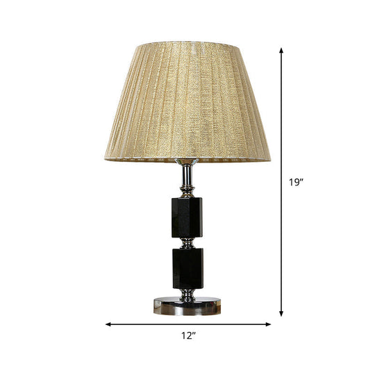 Simplicity Crystal Pleated Shade Table Lamp - 1-Light Night Lighting In Beige For Bedroom