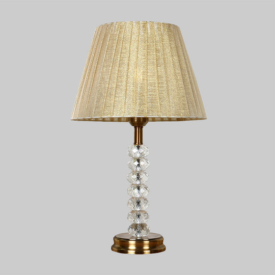 Beige Pleated Lampshade Table Lamp With Crystal Accent - Elegant Lighting For Living Room