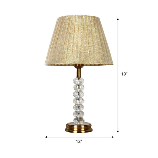 Beige Pleated Lampshade Table Lamp With Crystal Accent - Elegant Lighting For Living Room