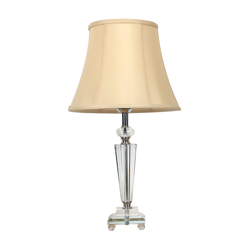 Contemporary Crystal Bell Nightstand Light - 1-Light Beige Bedside Lamp