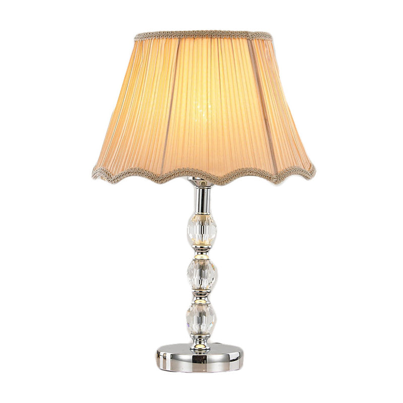 Minimalist Crystal Table Lamp - Bedroom Nightstand Light With Beige Bell Shade