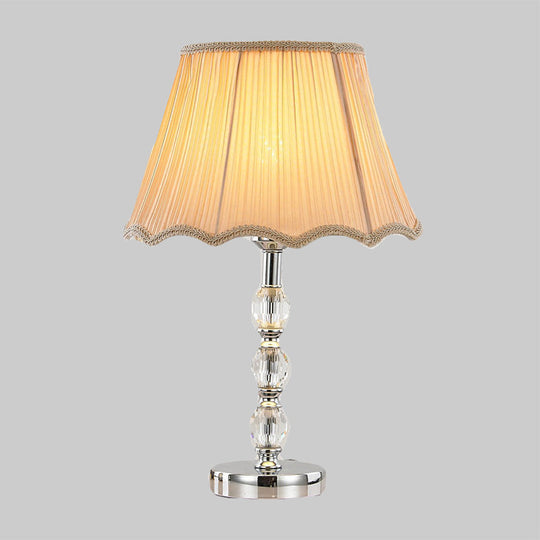 Minimalist Crystal Table Lamp - Bedroom Nightstand Light With Beige Bell Shade