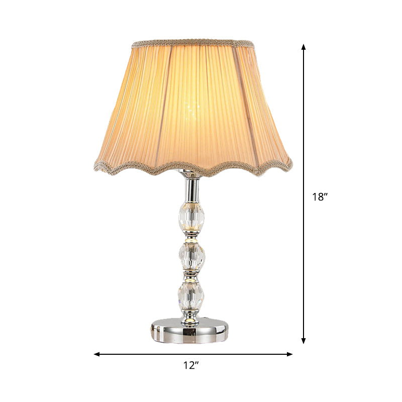 Minimalist Crystal Table Lamp - Bedroom Nightstand Light With Beige Bell Shade