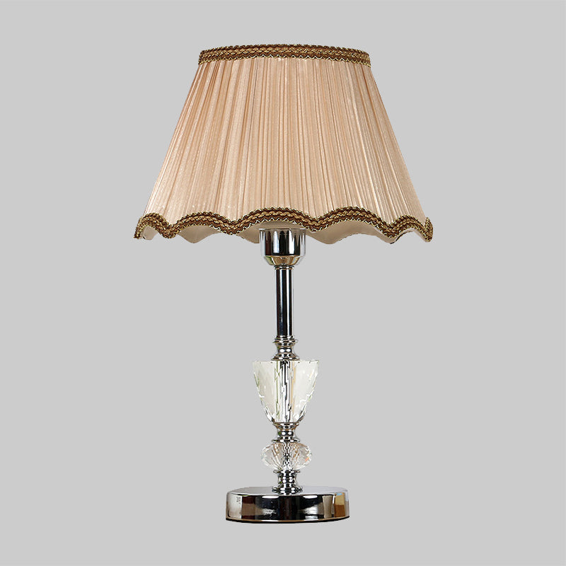 Modern Crystal 1-Light Beige Table Lamp With Gathered Empire Shade