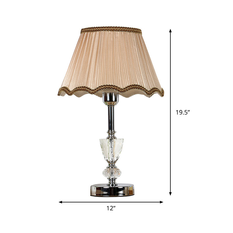 Modern Crystal 1-Light Beige Table Lamp With Gathered Empire Shade