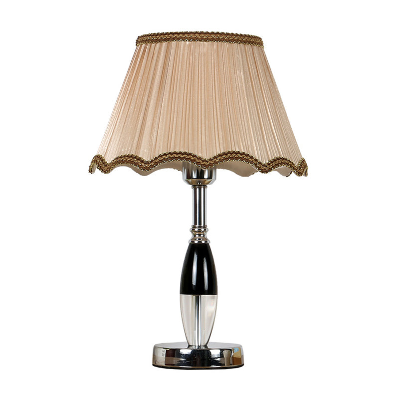 Contemporary K9 Crystal Scalloped Nightstand Lamp: 1-Bulb Beige Night Table Lighting