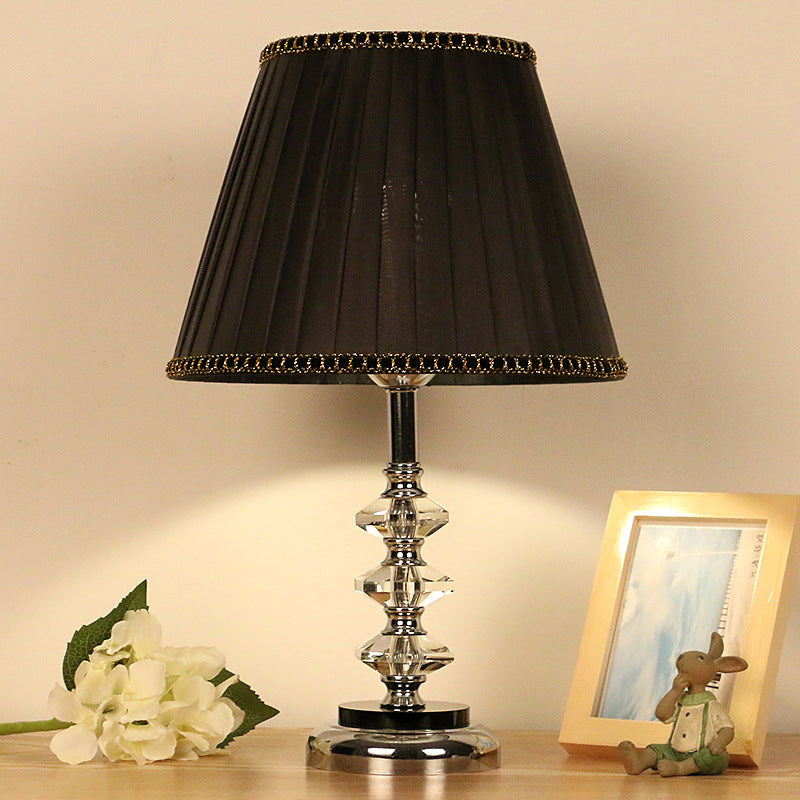 Modern Black Table Lamp With Clear Crystal Shade & Night Light - Perfect For Living Room Décor