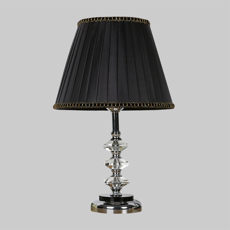 Modern Black Table Lamp With Clear Crystal Shade & Night Light - Perfect For Living Room Décor