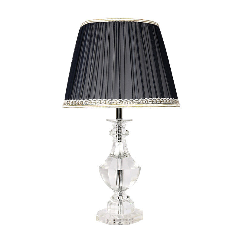 Bedroom Crystal Nightstand Lamp With Conical Fabric Shade