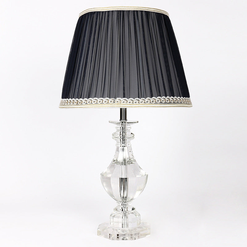 Bedroom Crystal Nightstand Lamp With Conical Fabric Shade