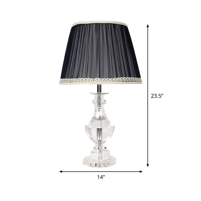 Bedroom Crystal Nightstand Lamp With Conical Fabric Shade