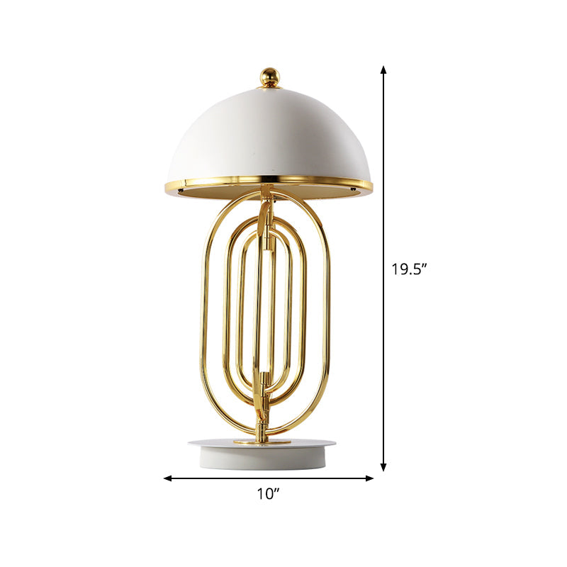 Adjustable Metal 1-Head Nightstand Lamp For Living Room Luxurious Dome Design In White