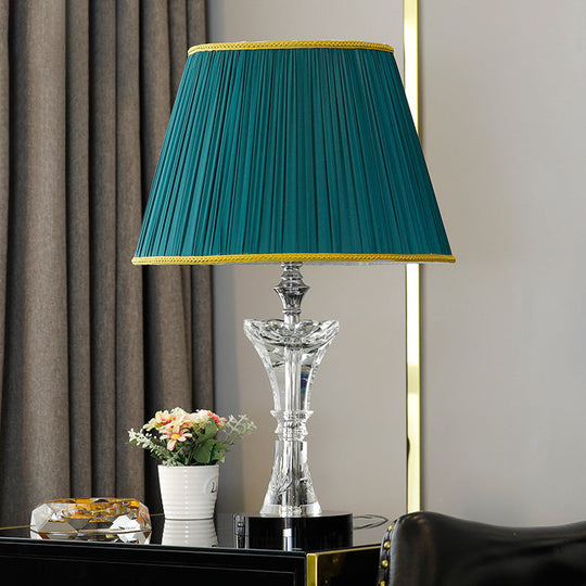 Contemporary Green Cone Table Lamp With K9 Crystal Night Lighting & Faux-Braided Detailing